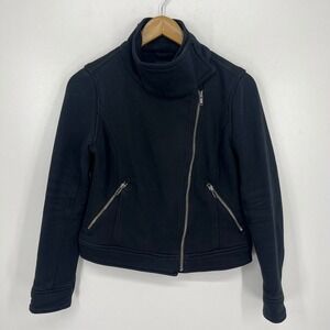 Gap Womens Black Asymmetrical Zip Moto Sweatshirt Jacket Funnel Neck XS
